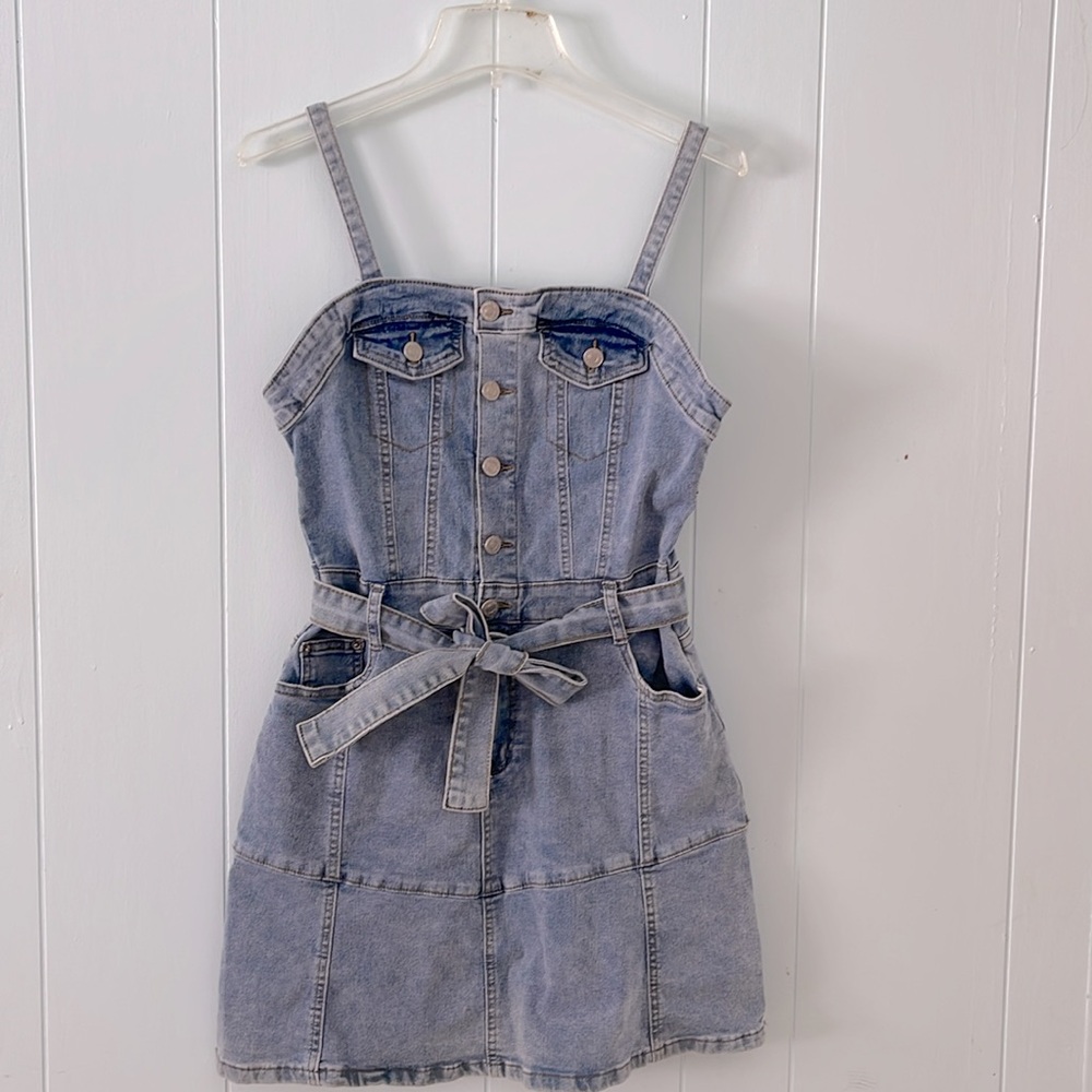 NWOT Shein Icon stretchy denim belted dress - Picture 2 of 6